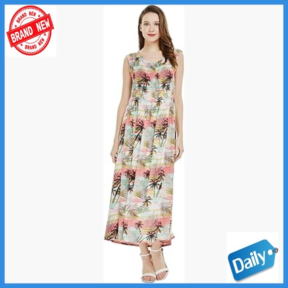 Rayon Maxi Dress with Elastic Bodice for Beach Vacations and Luau Parties